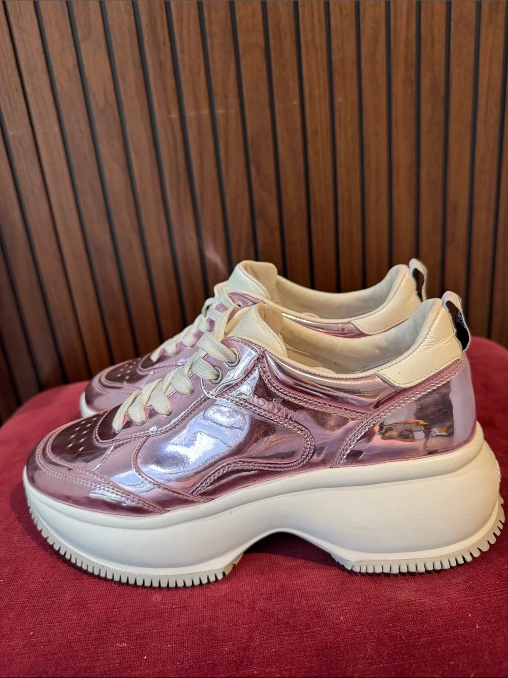 Hogan Metallic Pink Rose Gold Chunky Platform Sneakers EU 38